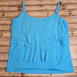 Coco Reef Plus Sized Bra Sized Blue Ruffled Tankini Top Size 24W/46C